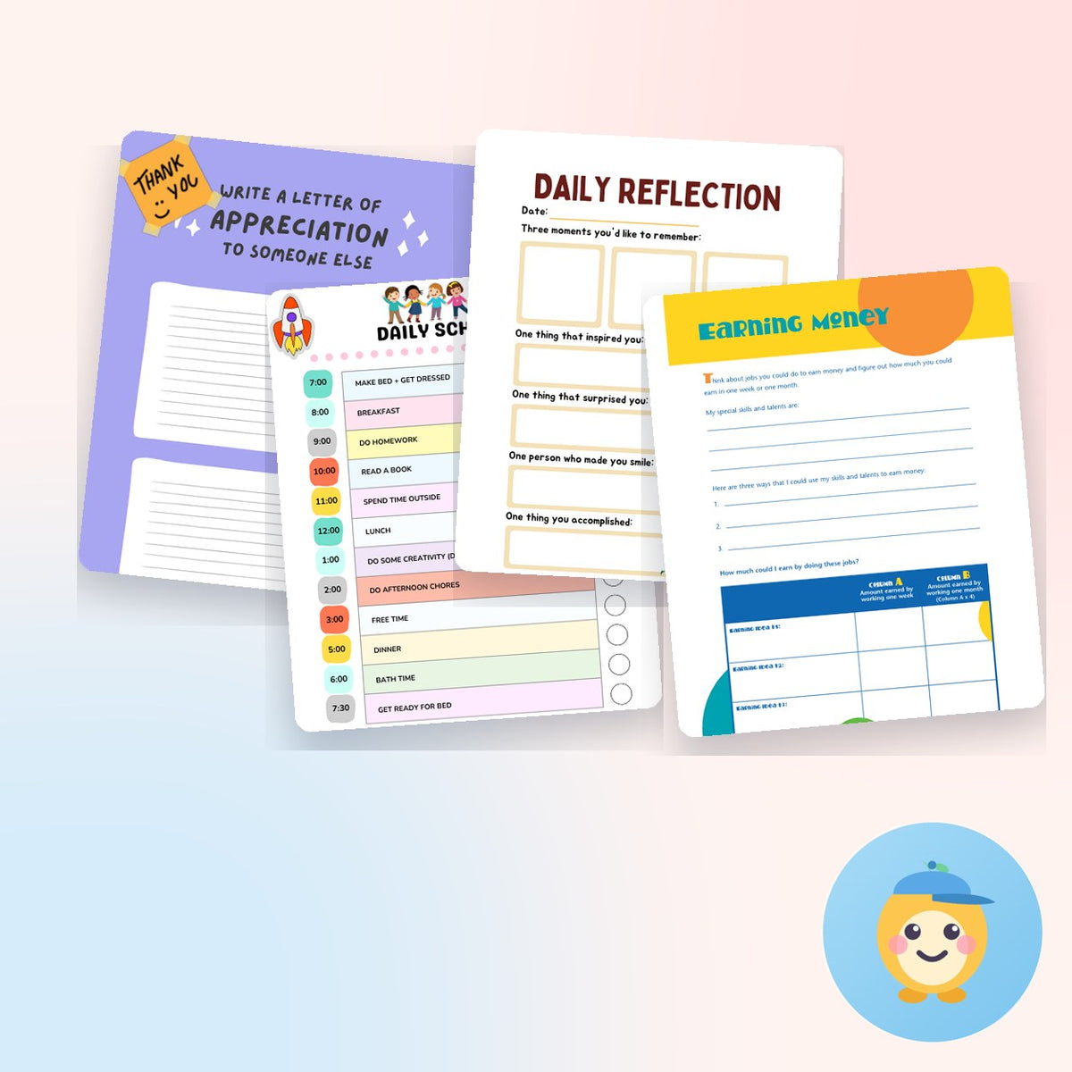 Real printable pages from the Kids Life Skills Bundle